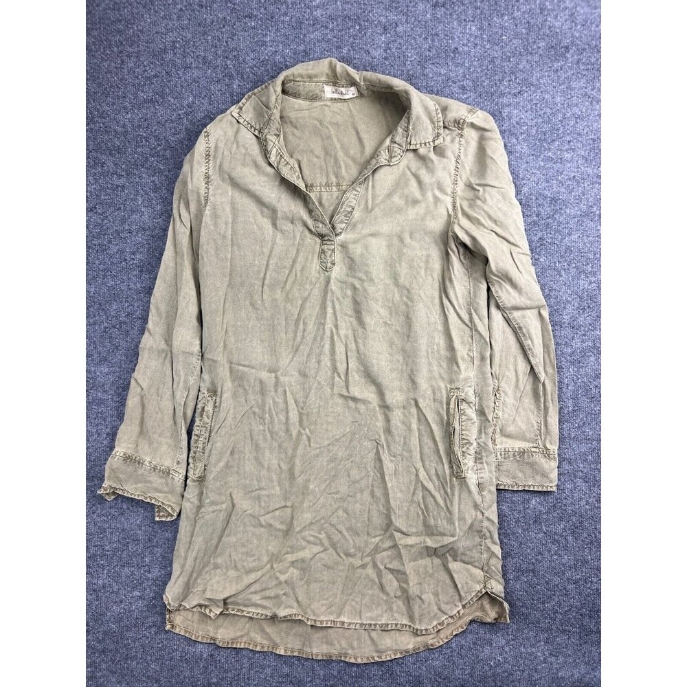 Bella Dahl Dress Women's M Green Chambray Shirt Collar Long Sleeve Pockets USA